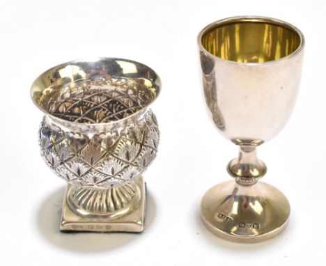 JOSEPH &amp; RICHARD GRIFFIN; a Victorian hallmarked silver novelty miniature cup/chalice modelled as a thistle head on loade