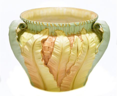 ROYAL WORCESTER; a large blush ivory jardinière decorated in relief with leaves, height 17cm tall.&nbsp;Additional Informatio