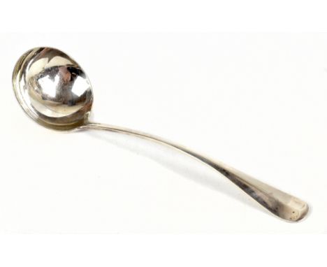 ROBERTS &amp; BELK; a George V hallmarked silver Old English and rat tail pattern ladle, Sheffield 1922, 30cm, weight approx 