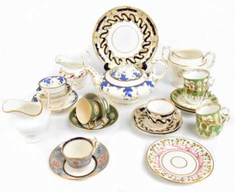 DAVENPORT; a collection of 19th century and later ceramics, including squat circular teapot with floral and gilt scrolling de