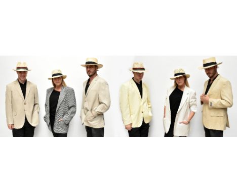 CHARLES TYRWHITT; two identical silk and linen mix beige single breasted blazers with two front buttons, unlined, size 42" S,