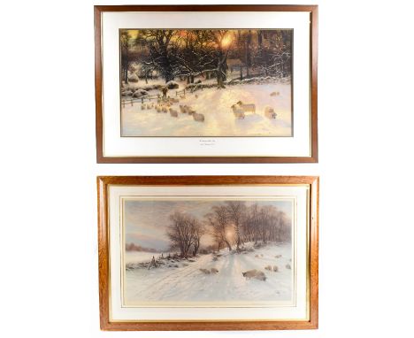 JOSEPH FARQUHARSON (Scottish, 1846-1935); a signed limited edition coloured print of sheep in a winter landscape, signed lowe