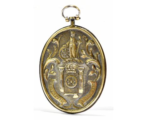 A George III gilt white metal Worshipful Company of Turners livery badge, the front cast with the company coat of arms with m