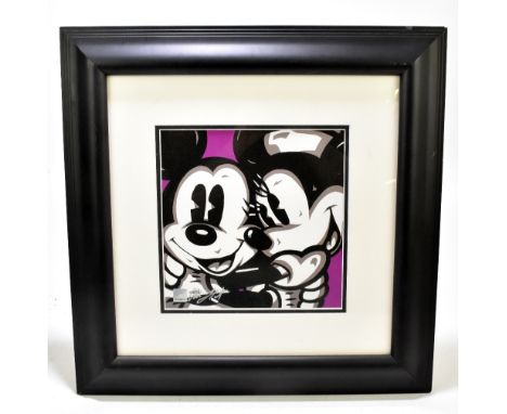 MICKEY MOUSE; a lithograph printed in colours, signed in silver pen lower left and bearing hologram no.H760570, 24.5 x 24.5cm