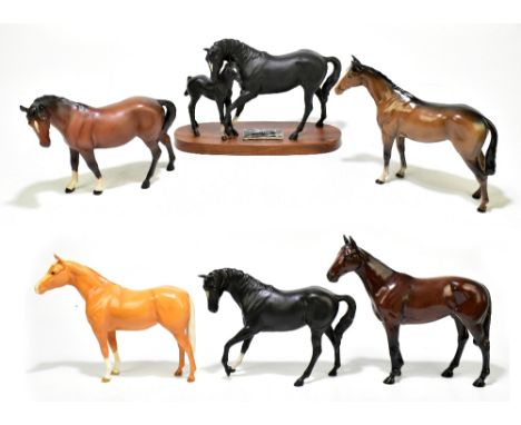 BESWICK; six models of horses&nbsp;including a brown mare facing left,&nbsp;height 17cm, a model of Black Beauty, Black Beaut