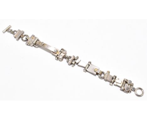 An Elizabeth II hallmarked silver modernist industrial-style bracelet, length 18cm, approx 48g.Additional InformationSome lig