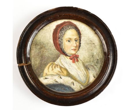 19TH CONTINENTAL SCHOOL; watercolour and pencil on vellum, portrait miniature, Princess Amelia, daughter of George II, in cir