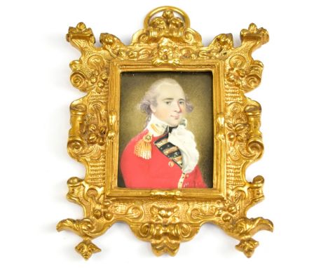 19TH CENTURY BRITISH SCHOOL; watercolour on ivory, portrait miniature of a British officer, quarter length, turned to the rig