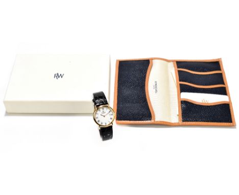 RAYMOND WEIL; a gold plated wristwatch with two piece white dial set with date aperture, the case no.9140, diameter excluding