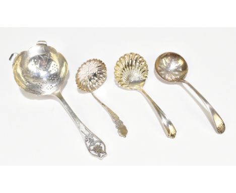 VINER’S LTD; an Elizabeth II hallmarked silver tea strainer with pierced floral detail to handle and bowl, Sheffield 1967, to