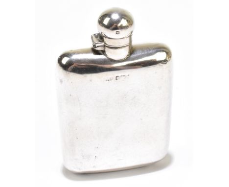 JAMES DIXON &amp; SON; an early 20th century hallmarked silver hip flask of rounded rectangular form, (hallmarks rubbed), 11.