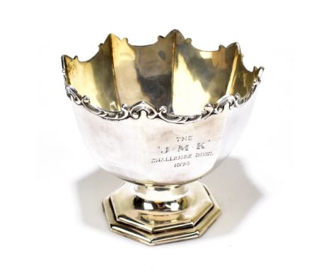 WILLIAM HENRY SPARROW; a George V hallmarked silver pedestal bowl of rounded octagonal form, inscribed 'The J.M.K. Challenge 