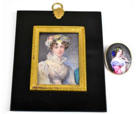 LATE 19TH CENTURY/EARLY 20TH CENTURY; watercolour on paper, portrait miniature, quarter length, of a lady wearing a cream dre