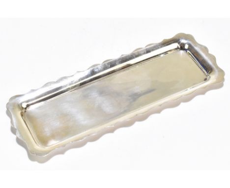 JOSEPH GLOSTER LTD; an Elizabeth II hallmarked silver pen tray with crimped rim, Birmingham 1979, 20.8 x 7.5cm, approx 94g/3.