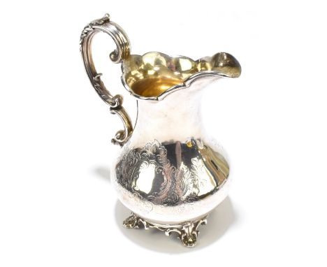 EDWARD, JOHN &amp; WILLIAM BARNARD; an early Victorian hallmarked silver cream jug with double scroll handle and engraved det