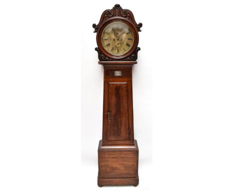 RANKIN OF KILMARNOCK; a Scottish 19th century mahogany cased longcase clock, the hood with carved floral detail housing the c