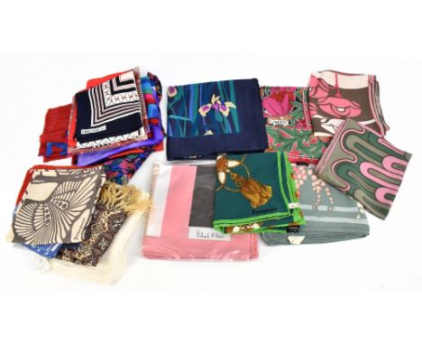 LIBERTY; three 100% silk scarves, one long and two square, with hand sewn edging, three Richard Allen silk scarves, two silk 
