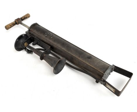 A WWI Trafficaire trench horn with turned wood handle, traces of number 265 to the side, height approx 69cm.Additional Inform