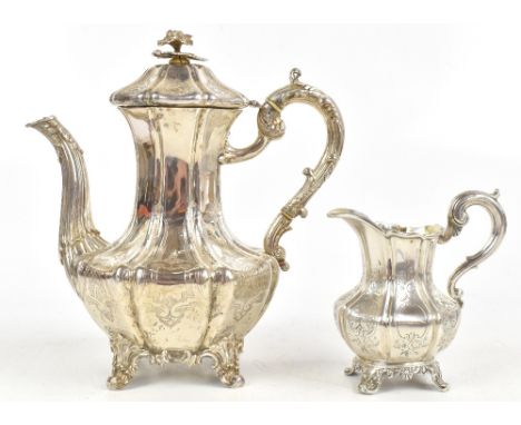 JOSEPH ANGEL I &amp; JOSEPH ANGEL II; a Victorian hallmarked silver teapot, of shouldered and lobed form, engraved throughout