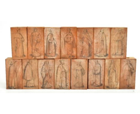 A collection of fifteen sycamore Williamson &amp; Son artist's blocks decorated in pencil with monastic orders, one inscribed