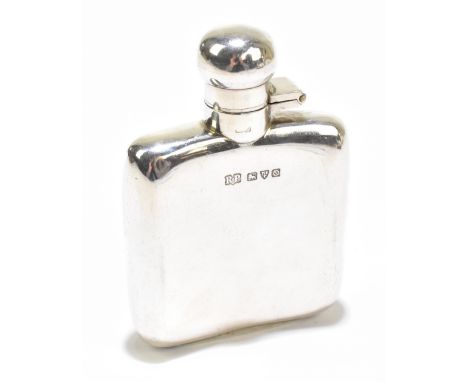 ROBERT PRINGLE; a George V hallmarked silver hip flask of rounded rectangular form, Chester 1939, 9.5 x 6.8cm, approx. 2.4ozt