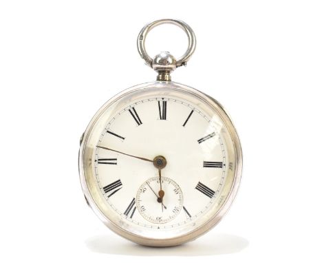 A Victorian hallmarked silver key wind pocket watch, the circular enamel dial with Roman numerals and subsidiary seconds dial