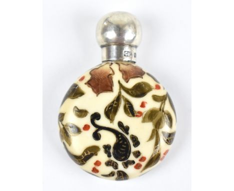 C C MAY &amp; SONS; a Victorian hallmarked silver topped opaline glass scent bottle with floral decoration, Birmingham 1888, 