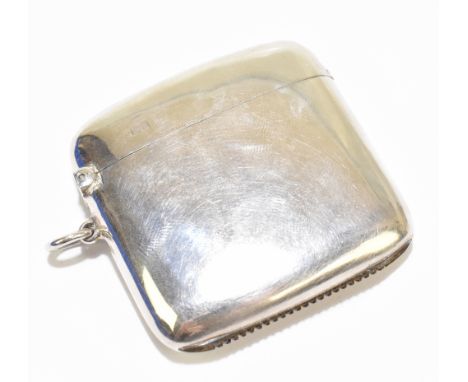 COLEN HEWER CHESHIRE; a George V hallmarked silver vesta of plain form, Chester 1911, 5.3 x 5.3cm, approx 48g/1.5ozt.Addition