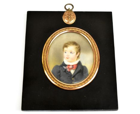 19TH CENTURY ENGLISH SCHOOL; watercolour, portrait miniature, of a boy, quarter length, looking to his right, wearing a white