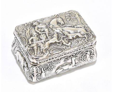 BERTHOLD MÜLLER FOR B. NERESHEIMER &amp; SONS; an Edwardian hallmarked silver embossed snuff box of rounded rectangular form,