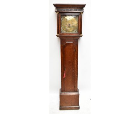 (JAMES) WOOLLEY OF CODNOR (DERBYSHIRE); an 18th century oak cased eight day longcase clock, the brass dial with applied chapt