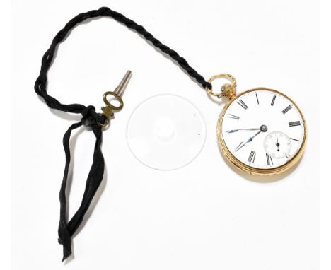 A 19th&nbsp;century 18ct gold open face key wind pocket watch, the white enamel dial with Roman numerals and subsidiary secon