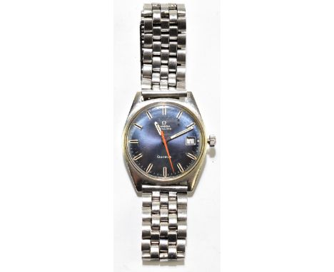 OMEGA; a gentleman's automatic Genève wristwatch, the circular dial set with baton numerals and date aperture, dial diameter 