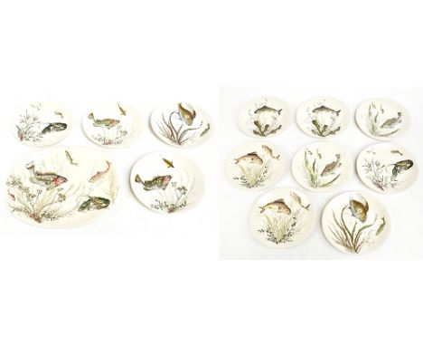 JOHNSON BROTHERS; a 'Fish' pattern thirty three piece part dinner service including twelve plates and an oval platter (13).Ad