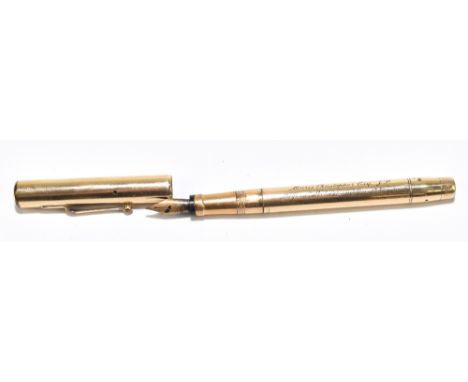 WOLVERHAMPTON INTEREST; a Swan ‘Mabie Todd &amp; Co’ gold plated fountain pen, the barrel engraved ‘Presented to Morris Chris