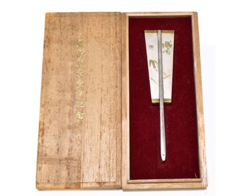 A Japanese silver novelty bonbonniere modelled as a fan with gilt and bright cut decoration, stamped Jungin and further marks