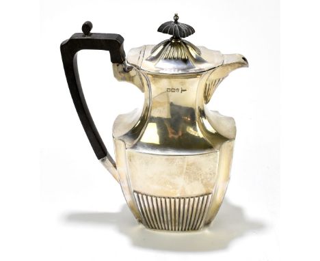 WALKER &amp; HALL; a late Victorian hallmarked silver hot water pot with gadrooned detail to the lower body, Sheffield 1898, 