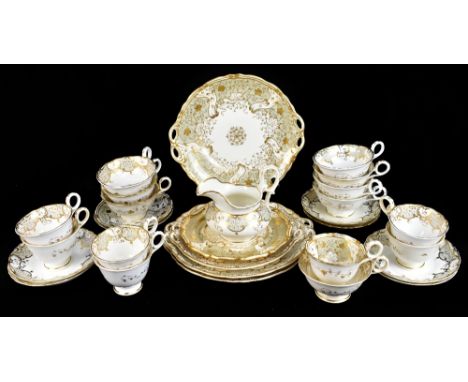 Two part tea/dinner services, with gilt floral detail on a celedon ground (29).Additional InformationWear to the gilding, lig