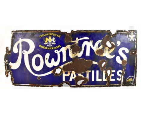 An original enamel sign advertising Rowntree's Pastilles, 39 x 92cm (af).Additional InformationObviously the sign is in poor 