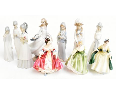 ROYAL DOULTON; three figures comprising HN2229 'Southern Belle', HN2264 'Elegance', and HN2193 'Fair Lady', together with fur