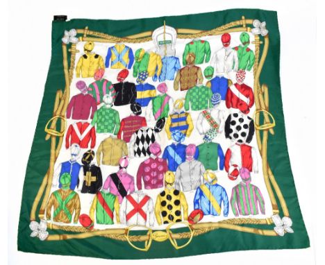GUCCI; a vintage silk scarf by Gucci for De Beers celebrating the George VI and Queen Elizabeth Diamond stakes at Ascot, 34" 