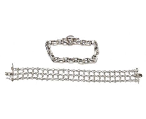 RAMDERS SOLVVARE FABRIK; a Danish sterling silver bracelet of chain link design, length 19.5cm, and a silver and cubic zircon