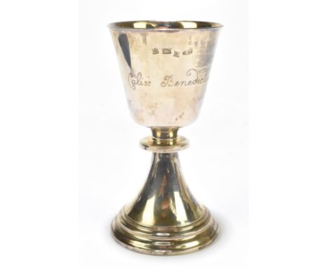 An Elizabeth II hallmarked silver commemorative goblet for the 800th Anniversary of St Mary's Church, Melton Mowbray, stamped