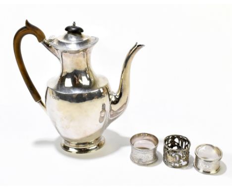 R HODD &amp; SON; an Edward VII hallmarked silver coffee pot of plain oval form, London 1908, together with two hallmarked si