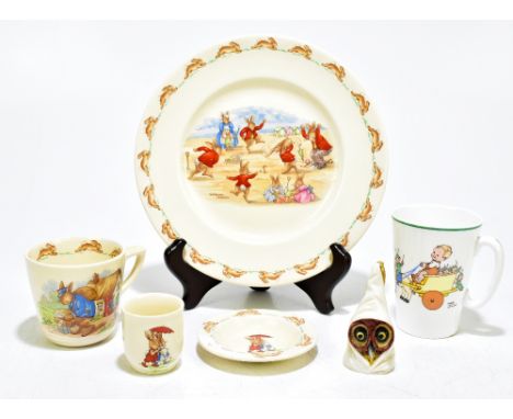 SHELLEY; a bone china Mabel Lucie Attwell nursery mug,&nbsp;height&nbsp;approx. 9.5cm, and four&nbsp;Royal Doulton Bunnykins 