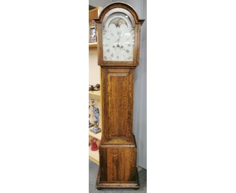 A 19th C oak cased moon-phase, longcase clock by W. M. Bullock, Bath, H. 195cm.