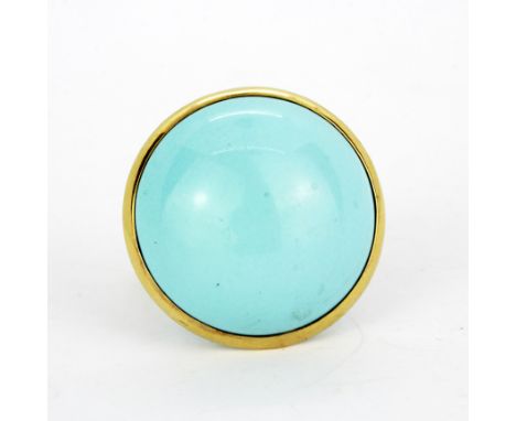 A 18ct yellow gold ring set with a large cabochon turquoise, (K.5).