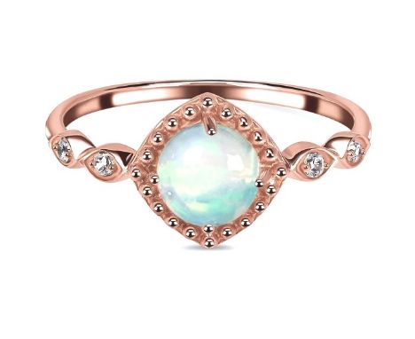 A rose gold on 925 silver ring set with cabochon cut opal and white stones.