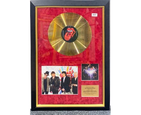 Rolling Stones and autograph interest: A framed gold disc of The Stones Bigger Bang signed by all four band members (some fad