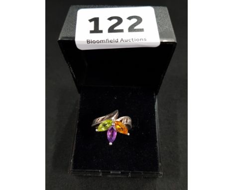 SILVER AMETHYST AND CITRINE MULTI GEM RING